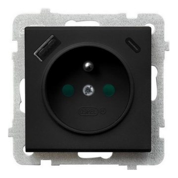 Ospel - Безрамкова стенна контактна розетка 230V + 1xUSB-A + 1xUSB-C SONATA черна