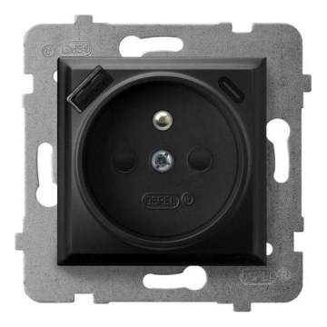Ospel - Домашен контакт без рамка 230V + 1xUSB-A + 1xUSB-C ARIA черен