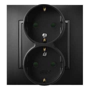 Ospel - Двойна стенна контактна розетка с рамка SHUKO 230V ARIA, черна