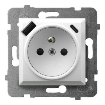 Ospel - Стенна безрамкова розетка 230V + 1xUSB-A + 1xUSB-C ARIA бяла