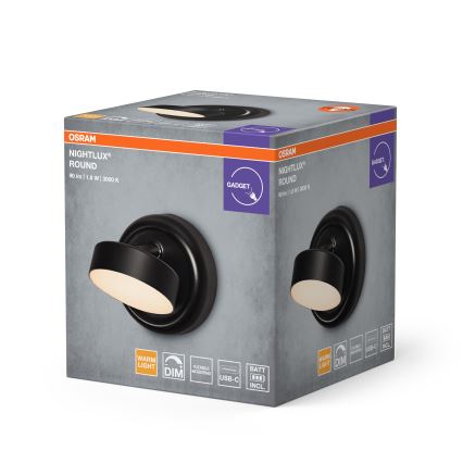 Osram - NIGHTLUX, димируема презареждаема стенна LED лампа с докосване, LED/1,8W/5V, черна