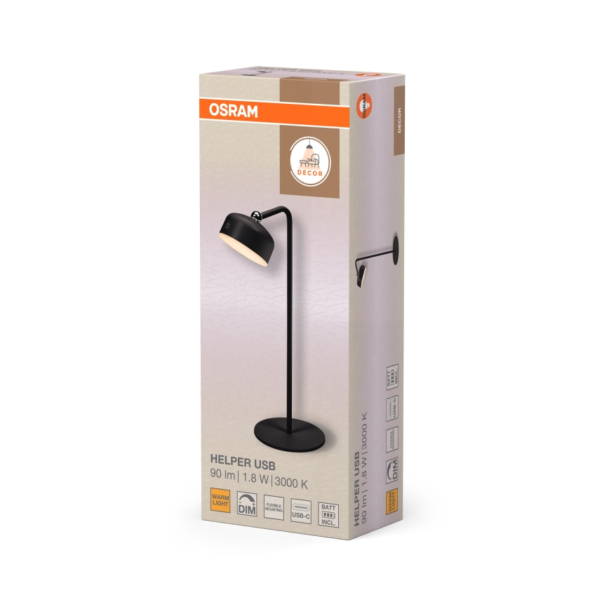 Osram - Димируема презареждаема настолна лампа 3 в 1 DECOR HELPER LED/1,8W/5V черна