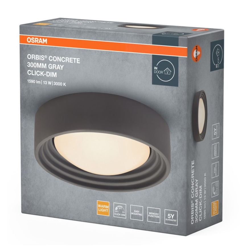 Osram - LED димируемо таванно осветително тяло ORBIS CONCRETE LED/13W/230V Ø 30 см сив/бетон