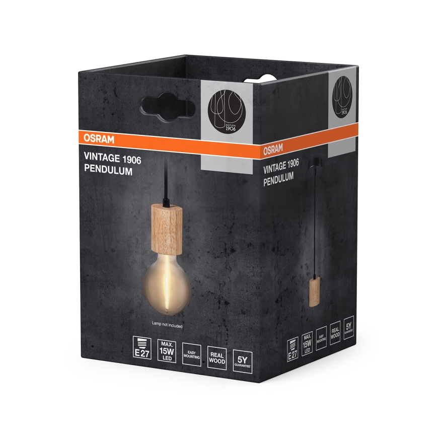 Osram - Дървен захранващ кабел PENDULUM CYLINDER 1xE27/15W/230V
