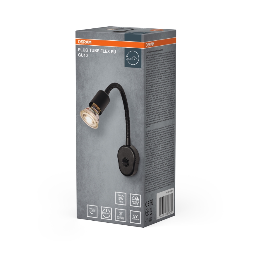 Osram - Гъвкава стенна лампа PLUG TUBE FLEX 1xGU10/5W/230V черна