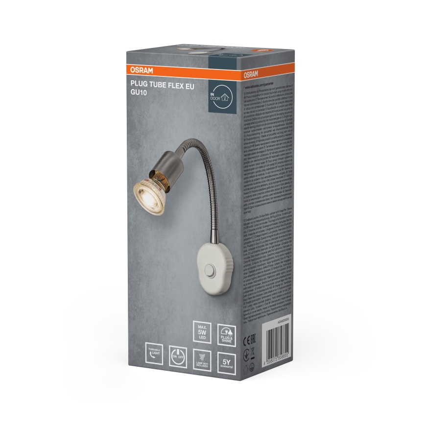Osram - Гъвкава стенна лампа PLUG TUBE FLEX 1xGU10/5W/230V матов хром/бяла