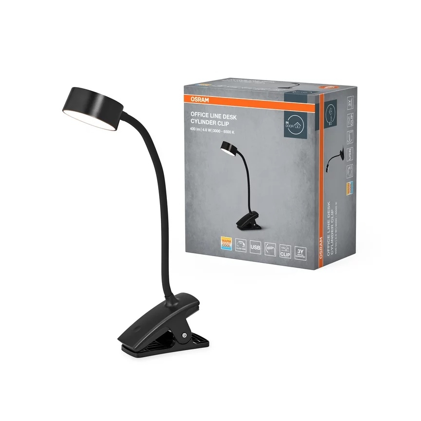 Osram - Димируема настолна лампа с щипка OFFICE LINE LED/4,8W/230V 3000/4000/6500K черна
