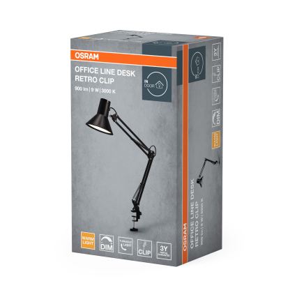 Osram - димируема LED настолна лампа с щипка OFFICE LINE LED/9W/230V 3000K черна