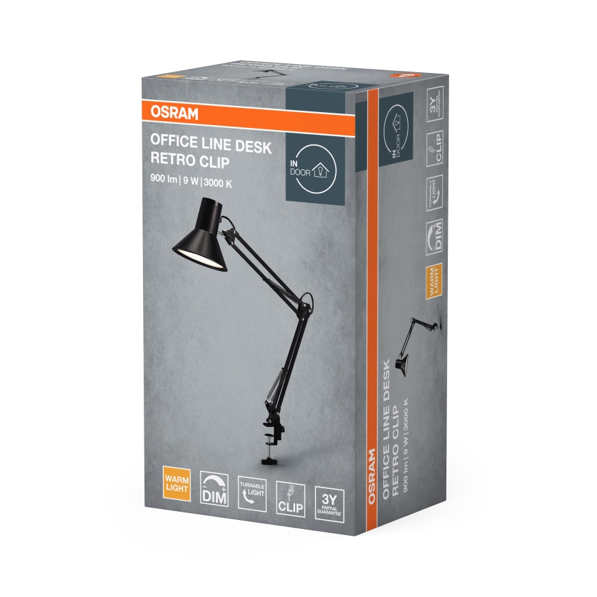 Osram - димируема LED настолна лампа с щипка OFFICE LINE LED/9W/230V 3000K черна