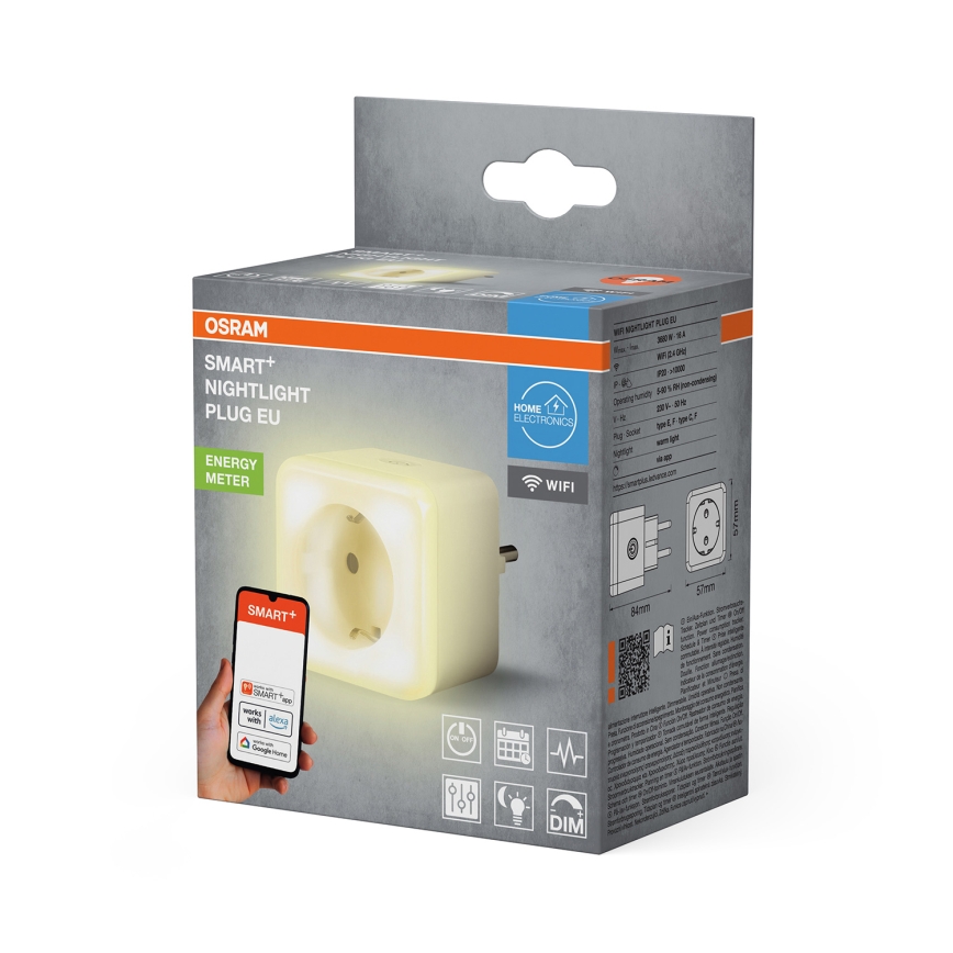 Osram - LED димируем контакт с вградено осветление SCHUKO SMART+ NIGHTLIGHT 3680W/230V Wi-Fi