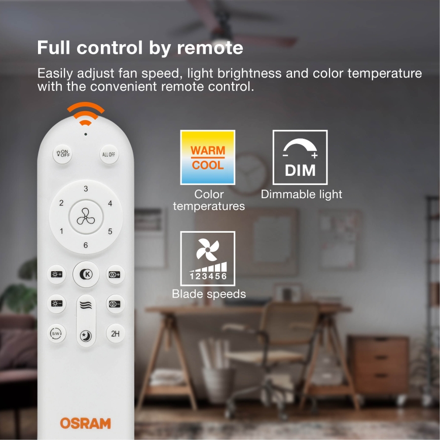 Osram - LED димируемо таванно осветително тяло с вентилатор PONIENTE LED/36W/230V 3000/4000/6500K + дистанционно управление