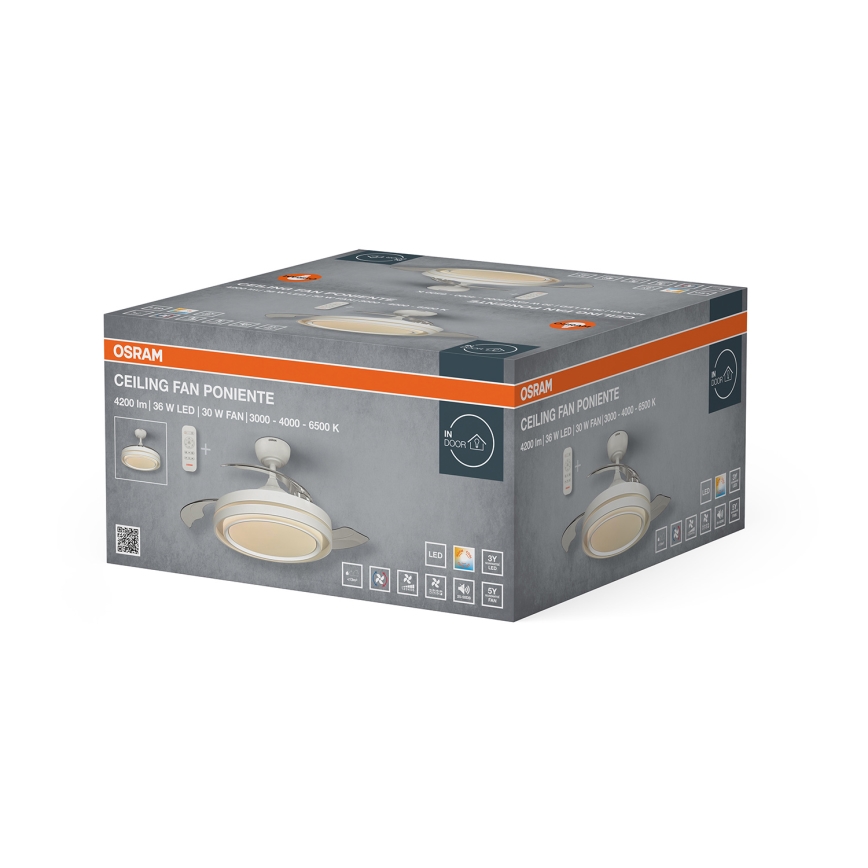 Osram - LED димируемо таванно осветително тяло с вентилатор PONIENTE LED/36W/230V 3000/4000/6500K + дистанционно управление