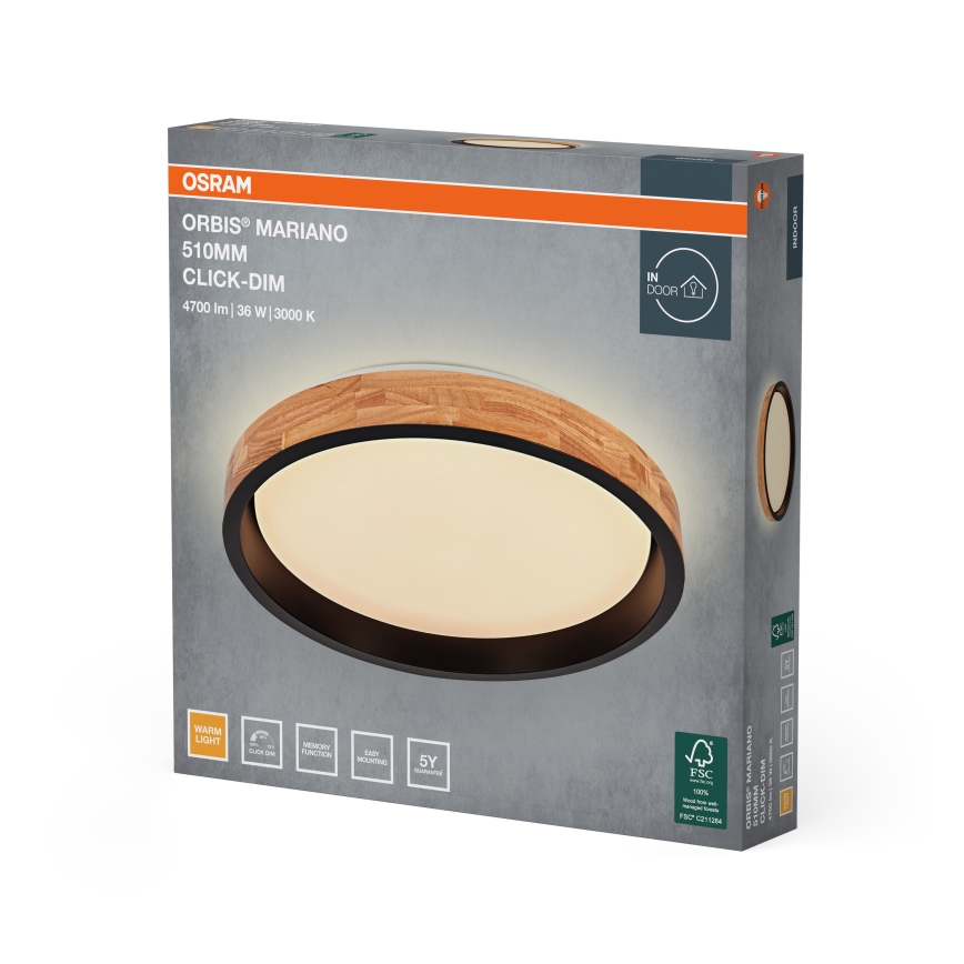 Osram - LED димируем таванен плафон MARIANO LED/36W/230V Ø 51 см дъб/черен