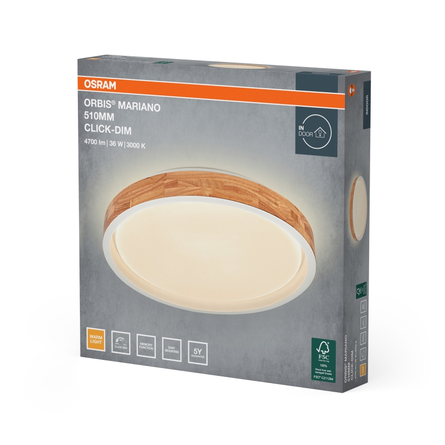 Osram - димируемо LED таванно осветително тяло MARIANO LED/36W/230V Ø 51 см дъб/бял