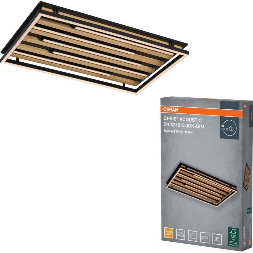 Osram - LED димируемо таванно осветително тяло ORBIS ACOUSTIC LED/30W/230V 51x31 cm в цвят бор