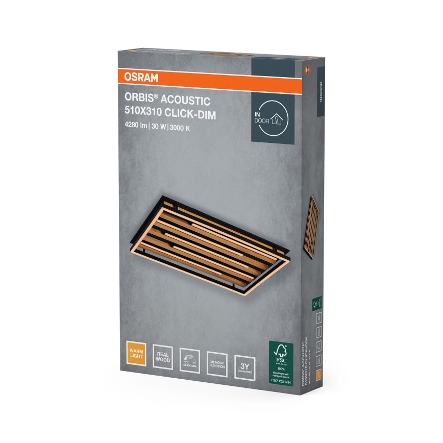 Osram - LED димируемо таванно осветително тяло ORBIS ACOUSTIC LED/30W/230V 51x31 cm в цвят бор