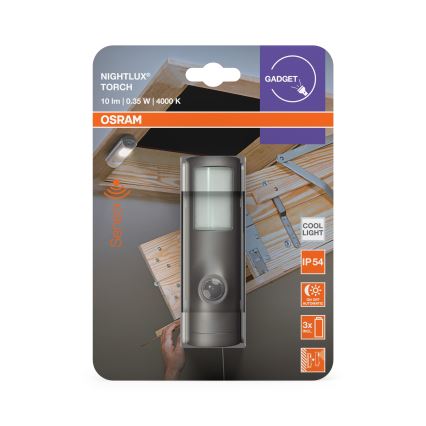 Osram - LED нощна лампа с датчик NIGHTLUX LED/0,35W/3xAAA IP54 сребриста