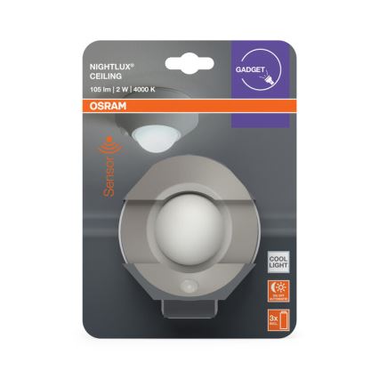 Osram - LED ориентационно осветително тяло NIGHTLUX със сензор LED/2W/3xAA, сребристо
