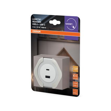 Osram - LED нощна лампа за контакт с USB LUNETTA LED/15W/230V бяла