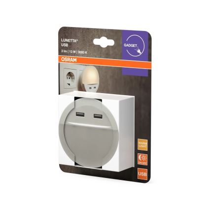 Osram - LED нощна лампа за контакт с вграден сензор LUNETTA 2xUSB LED/13W/230V