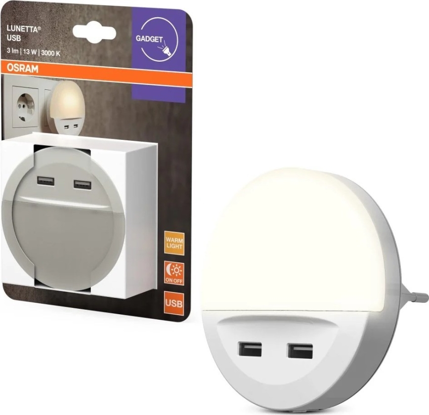 Osram - LED нощна лампа за контакт със сензор LUNETTA 2xUSB LED/13W/230V