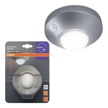 Osram - LED ориентационно осветително тяло NIGHTLUX със сензор LED/2W/3xAA, сребристо