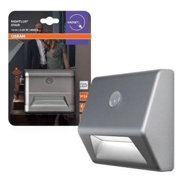 Osram - LED осветително тяло за стълбище с сензор NIGHTLUX LED/0,25W/3xAAA IP54 сребристо