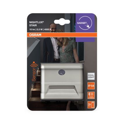 Osram - LED стълбищно осветително тяло с сензор NIGHTLUX LED/0,25W/3xAAA IP54 бяло