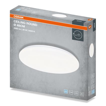 Osram - LED плафон CEILING ROUND, 36 W, 230 V, 6500 K, Ø 48 см, бял