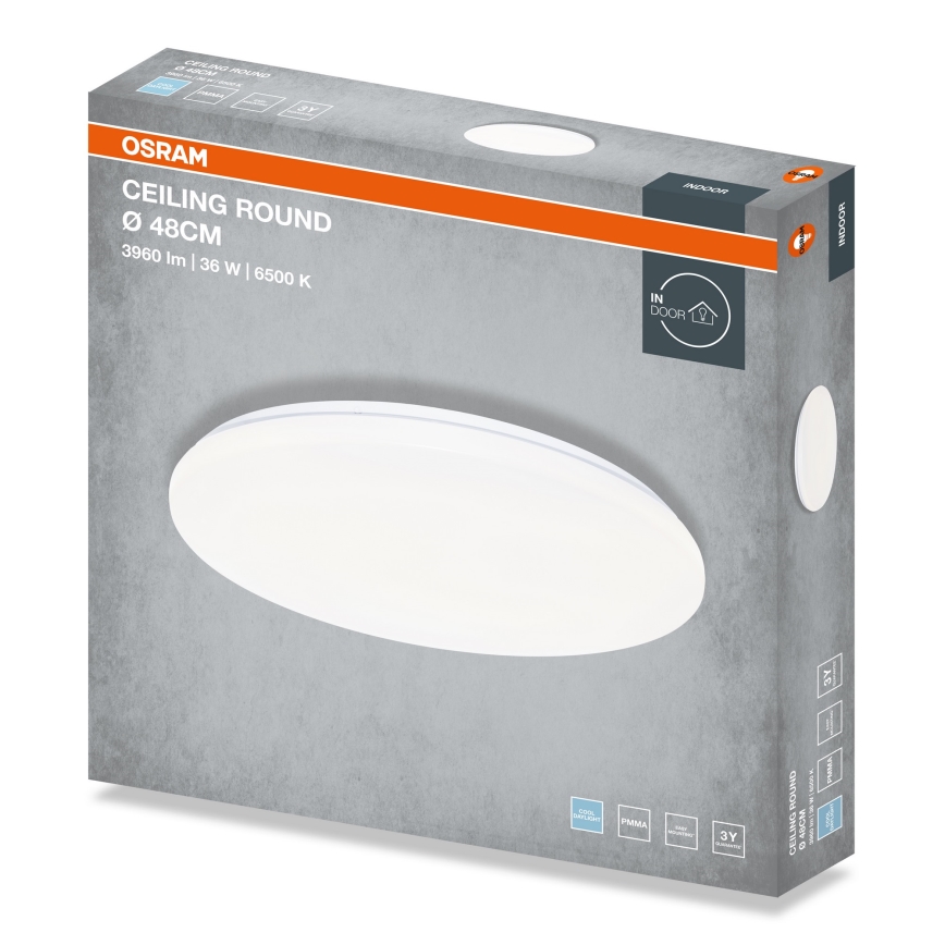 Osram - LED плафон CEILING ROUND, 36 W, 230 V, 6500 K, Ø 48 см, бял
