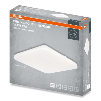 Osram - LED таванно осветително тяло със сензор за сумрак CEILING SQUARE LED/36W/230V 4000K 38x38 см бяло