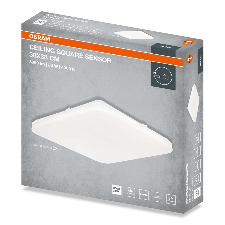 Osram - LED таванно осветително тяло със сензор за сумрак CEILING SQUARE LED/36W/230V 4000K 38x38 см бяло