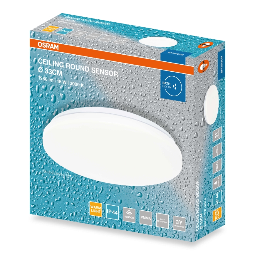 Osram - LED плафон за баня с датчик за сумрак CEILING ROUND LED/18W/230V 3000K Ø 33 см IP44 бял