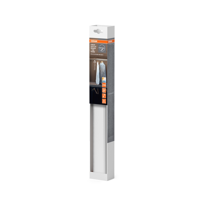 Osram - LINEAR LED подшкафно осветително тяло със сензор за движение и сумрак, 3,2W/3,7V, 500 mAh, 3000/4000/6500K, 40 cm, сиво