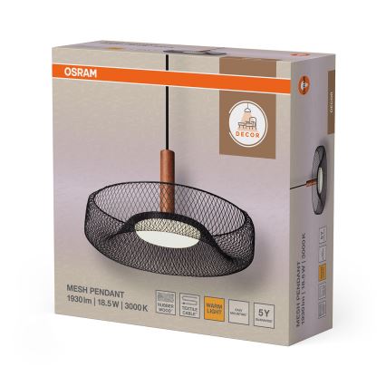 Osram - LED полилей на кабел DECOR MESH LED/18,5W/230V Ø 40 cm черен/каучукова дървесина