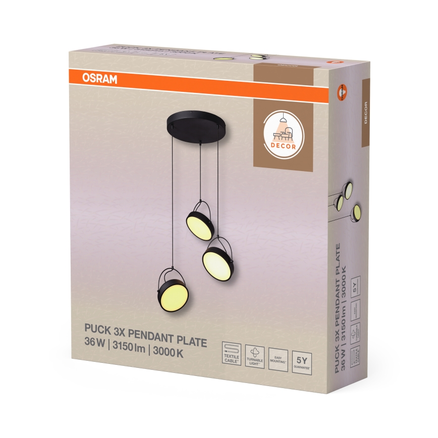 Osram - LED полилей на кабел DECOR PUCK 3xLED/12W/230V CRI 90 черен