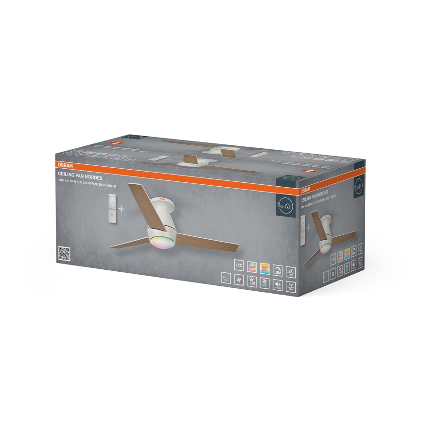Osram - LED RGB димируем таванен вентилатор NORDES LED/18W/230V 3000-6500K + дистанционно управление