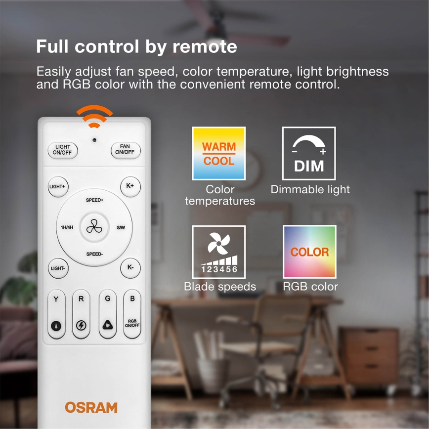Osram - RGB LED димируем таванен вентилатор NORDES LED/18W/230V 3000-6500K + дистанционно управление