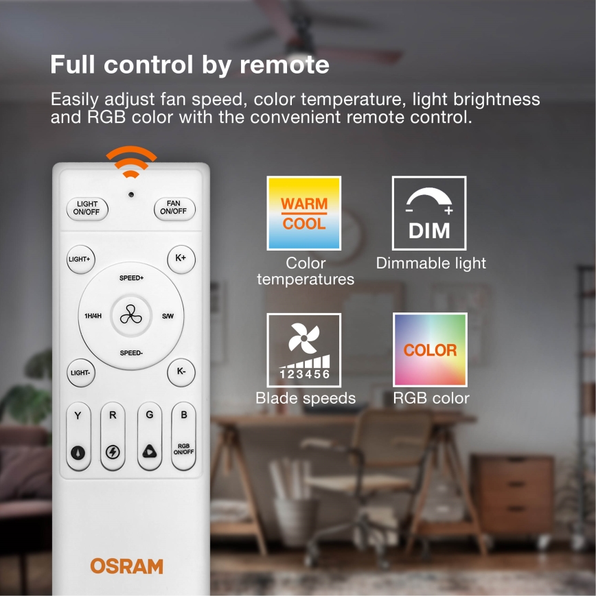 Osram - RGB LED димируемо таванно осветително тяло с вентилатор CIERZO LED/35W/230V 3000-6500K + дистанционно управление