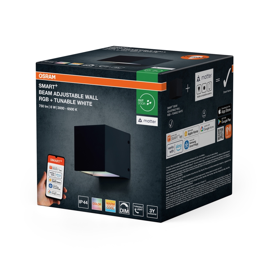 Osram - LED RGBW външен стенен осветител SMART+ BEAM LED/8W/230V 3000-6500K IP44 Wi-Fi с възможност за димиране