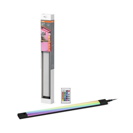 Osram - димируемо RGBW LED осветително тяло за монтаж под шкаф с датчик за движение LINEAR EDGE LED/8W/230V, 50 см, черно + дистанционно управление