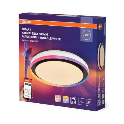 Osram - LED RGBW димируем таванен плафон SMART+ MAGIC LED/38W/230V Ø 49 см черен 2700–6500K Wi‑Fi