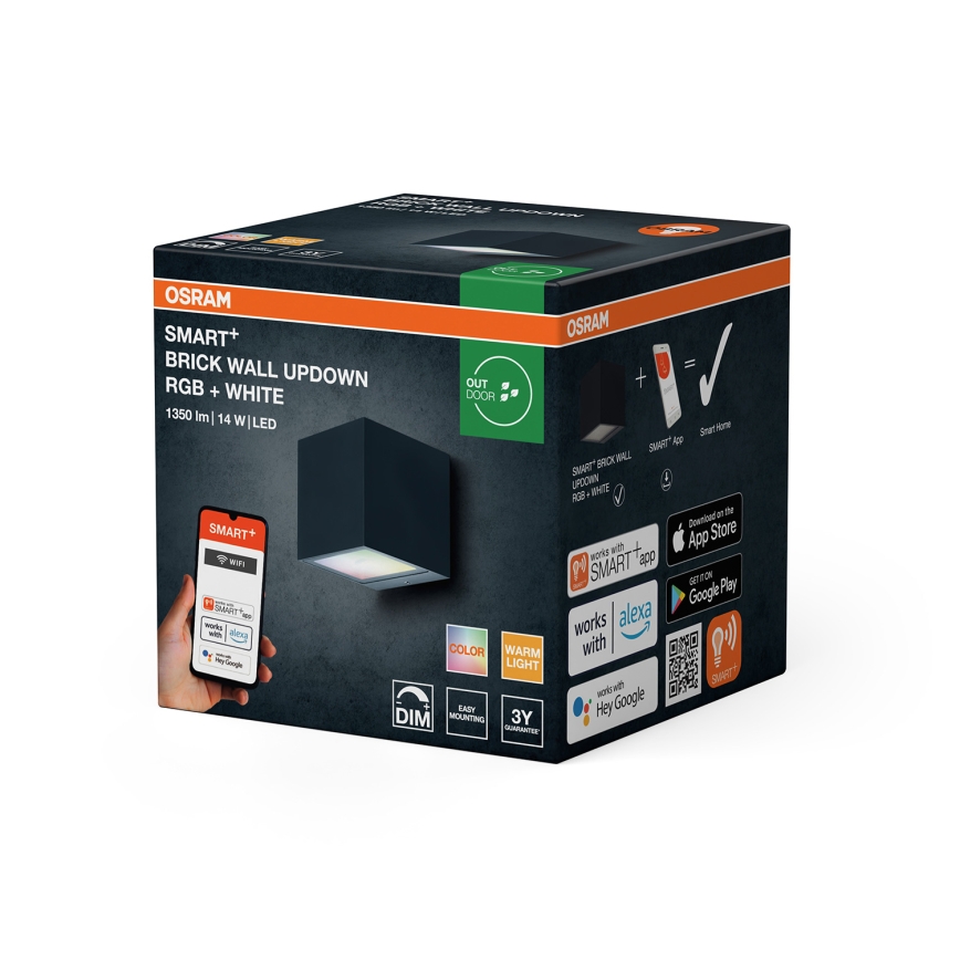 Osram - LED RGBW Димируемо външно стенно осветително тяло SMART+ BRICK LED/14W/230V IP44 Wi-Fi