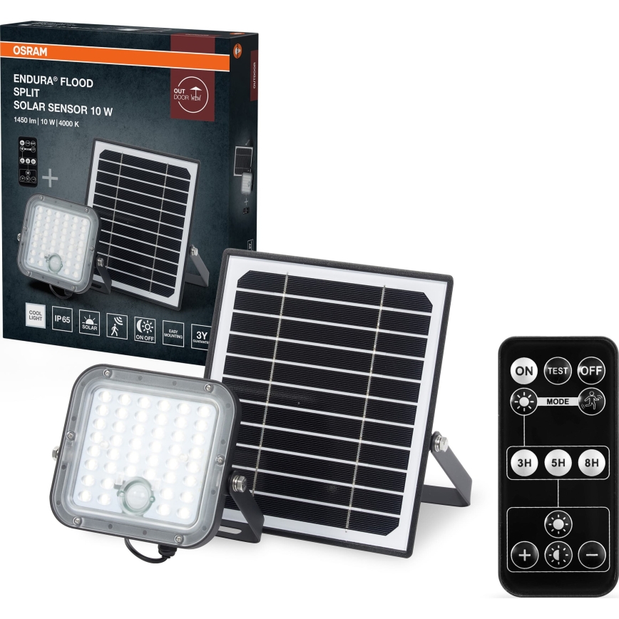 Osram - LED соларен прожектор с възможност за димиране и със сензор ENDURA LED/10W/4,2V 4000K IP65 черен + дистанционно управление