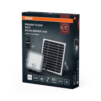 Osram - LED соларен прожектор с възможност за димиране и със сензор ENDURA LED/10W/4,2V 4000K IP65 черен + дистанционно управление