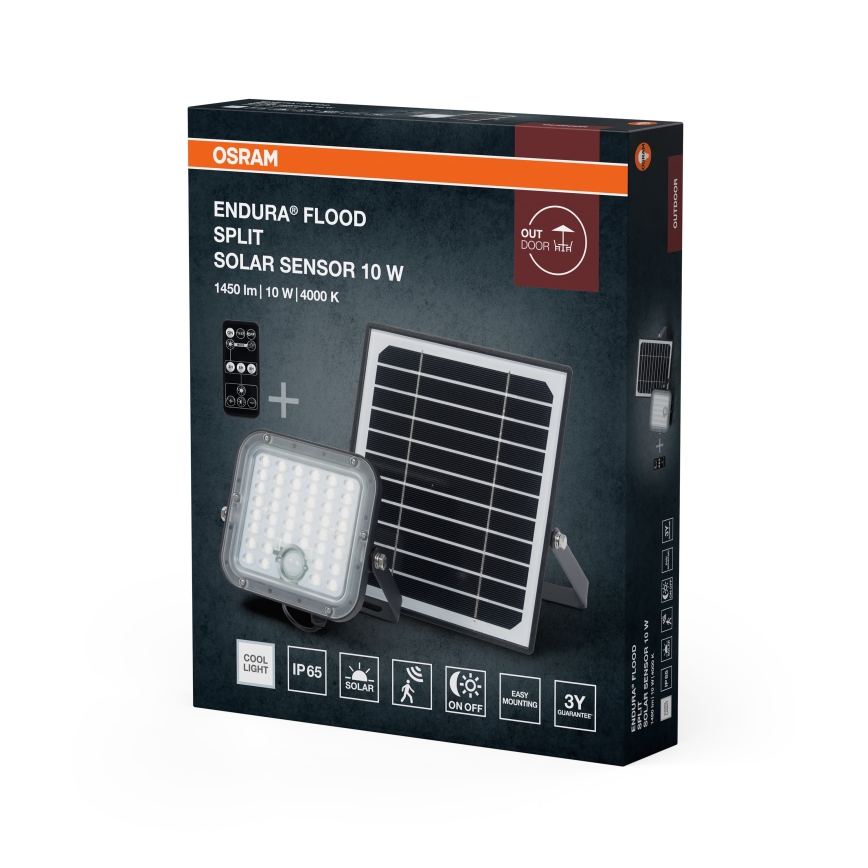 Osram - LED соларен прожектор с възможност за димиране и със сензор ENDURA LED/10W/4,2V 4000K IP65 черен + дистанционно управление