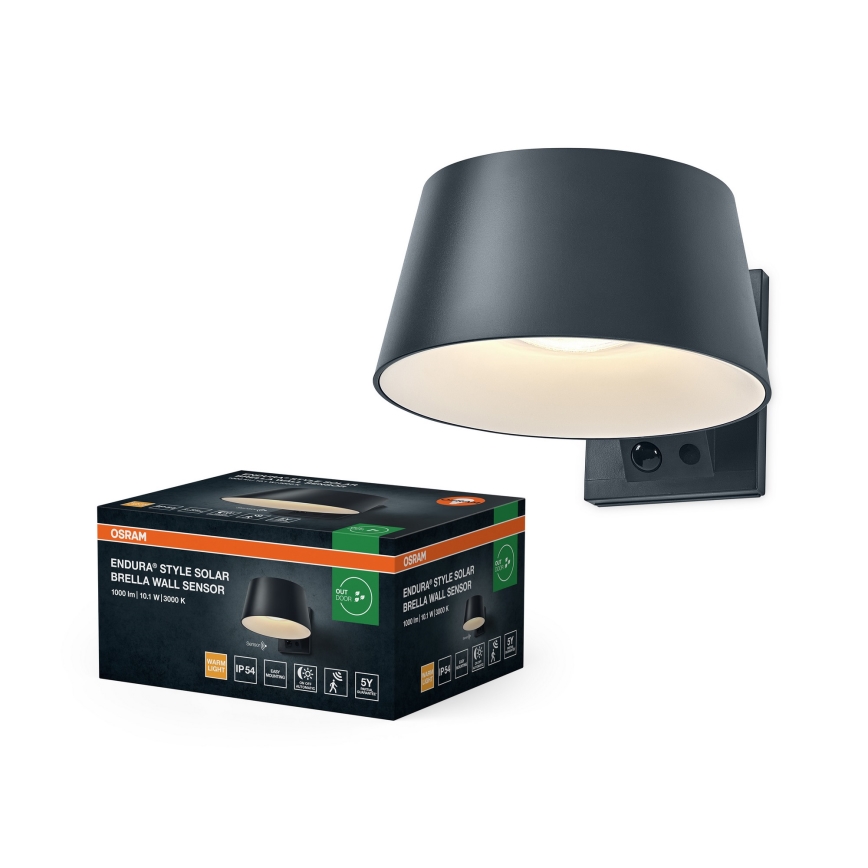 Osram - LED соларен стенен осветител със сензор ENDURA STYLE LED/10,1W/4,2V 2000 mAh IP54 антрацит