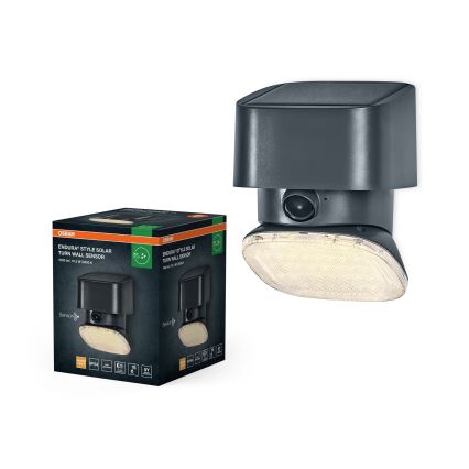 Osram - соларна стенна LED лампа със сензор ENDURA STYLE LED/10,3W/4,2V 2000 mAh IP54 антрацит