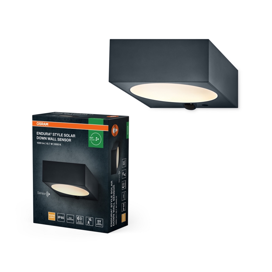 Osram - LED димируемо соларно стеннo осветително тяло със сензор ENDURA STYLE LED/10,7W/4,2V 2000 mAh IP65 антрацит