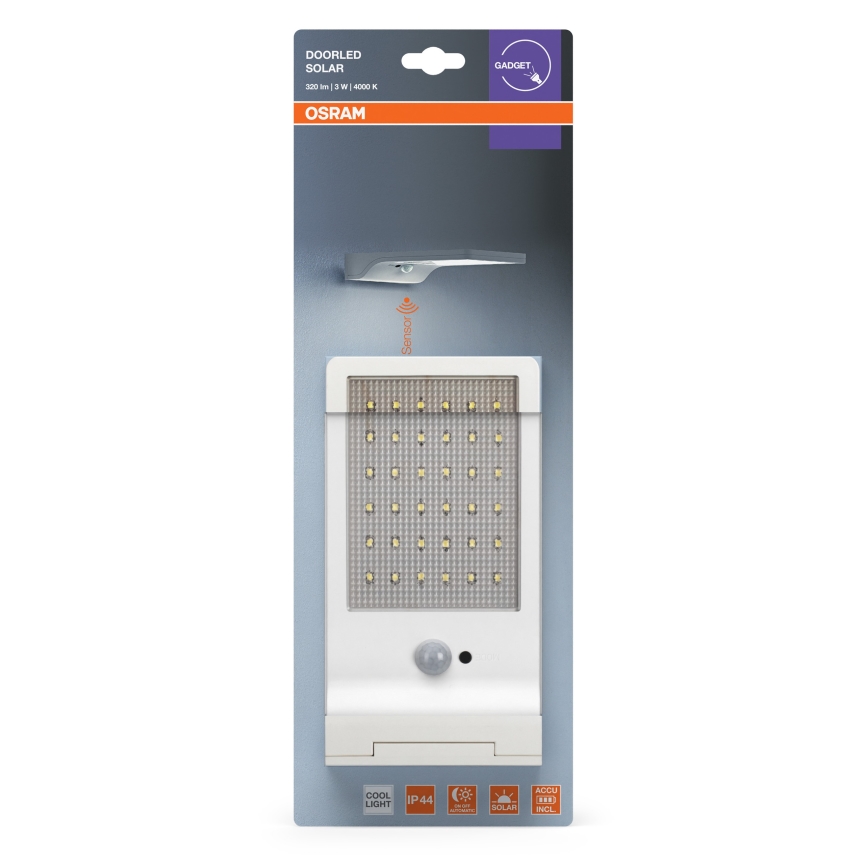 Osram - соларно LED стен﻿но осветително тяло със сензор DOORLED LED/3W/3,3V 2000 mAh IP44 бяло